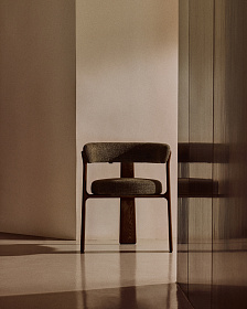 Granite Стул на 3 ножках из зеленого шенилла и массива ясеня в отделке орех