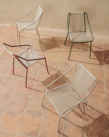 Уличный стул Zivia из веревки цвета экрю и стали бордового цвета