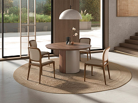 Круглый обеденный стол 1163 из ореха и стали песочного цвета