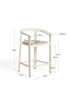 Уличный полубарный стул Erice из алюминия и веревки цвета экрю, 75 см