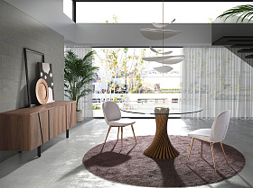 Круглый обеденный стол 1127/RT21042 из закаленного стекла и ореха