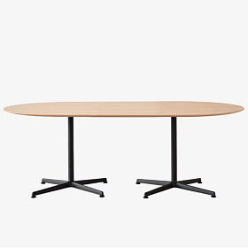 Обеденный стол Elix высотой 73 см с овальной столешницей из дуба и двумя основаниями