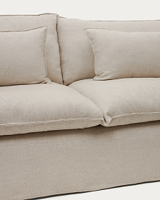 Anarela бежевый льняной диван 2-местный со съемным чехлом и подушками 240 см