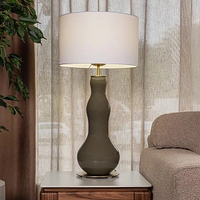 Настольная лампа Melly латунный металл/ зеленое стекло + белый абажур 801011/41