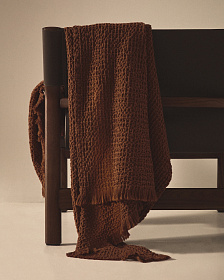 Вафельный плед Nulina из хлопка темно-оранжевого цвета 130 x 170 см