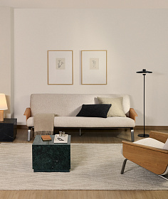 3-местный диван Amsen бежевый с подлокотниками из шпона дуба