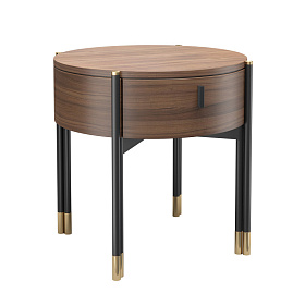 Прикроватная тумбочка BENISSA шпон ореха с латунными колпачками