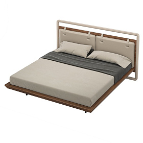 Кровать с решеткой OLIMAR 160*200 шпон ореха F, матовый лак RAL 0757010, экокожа PU63