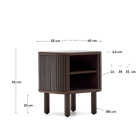 Mailen Прикроватная тумбочка из ясеневого шпона с темной отделкой 50 x 55 см