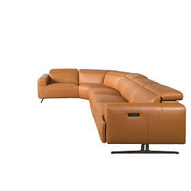 5-местный диван с реклайнером 6263 с левым шезлонгом из коричневой кожи