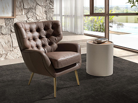 Приставной столик 2165 из орехового дерева и песочной экокожи