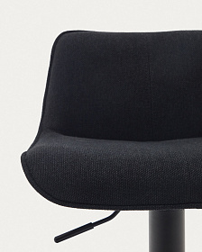 Барный стул Zenda из черного шенилла и матовой черной стали 81-102 см