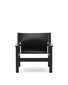 Кресло Jan из переработанной кожи черного цвета и ясеня в черном цвете