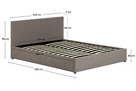 Nahiri Мягкая серая кровать для матраса размером 150 x 200 см