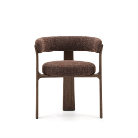 Granite Стул на 3 ножках из коричневого шенилла и массива ясеня в отделке орех