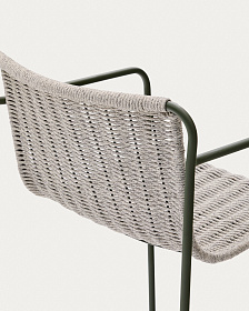 Барный стул Maurina из оцинкованной зеленой стали и веревки серого цвета и экрю, высота 74,5 см