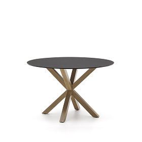 Круглый стол Argo из матового черного стекла и стальных ножек под дерево, Ø 120