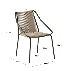 Садовое кресло Zivia из веревки цвета экрю и оцинкованной стали зеленого цвета