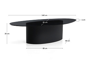 Журнальный столик Olir из черной стали и стекла 140 x 80 см