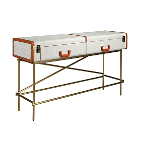 Консольный стол 3271 из шпона ореха и светло-серой ткани