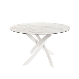 Круглый обеденный стол 1138-Ø120 из мраморной керамики и белой стали