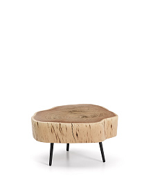 Журнальный столик Tavine из массива акации с выбеленной отделкой и черными стальными ножками Ø49 см