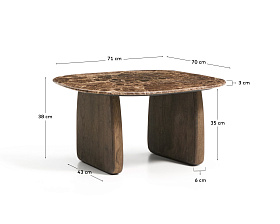 Приставной столик Pirita из коричневого мрамора с ножками из дуба с темной отделкой, 71 x 70 см