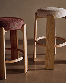 Granite Барный табурет из бежевого шенилла и массива ясеня в натуральной отделке 75 см