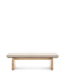 Скамейка Topaz из бежевого шенилла и 100% массива ясеня FSC в натуральной отделке, 150 см