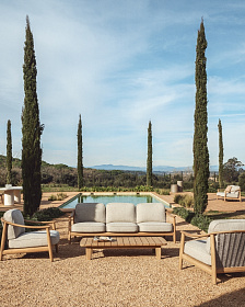 Уличный 3-х местный диван Elunda из тикового дерева и бежевой веревки