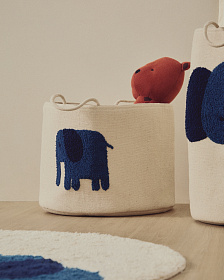 Корзина из хлопка Tandani бежевого цвета с синим слоном 30 см