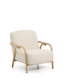 Кресло Sylo из бежевого шенилла и ясеня с отделкой натурального цвета