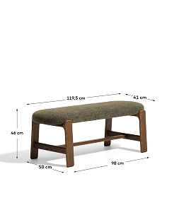 Банкетка Granite из зеленой синели и массива ясеня с отделкой под орех, 120 см
