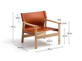 Кресло Jan из переработанной кожи светло-коричневого цвета и ясеня в натуральном цвете