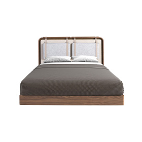 Кровать 7224 с обивкой из ткани бежевого и серого цвета