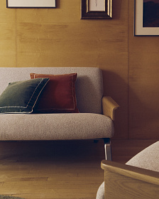 2-местный диван Amsen бежевый с подлокотниками из шпона дуба