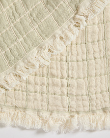 Плед Tivaro из хлопка, жаккардовый в светло-зеленую клетку двухсторонний 130 x 170 см