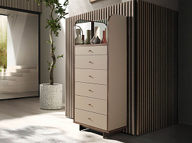 Шифоньер 7206 из кожи, ореха и полированной стали с зеркалом