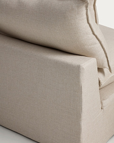 Угловой модульный диван Anarela на 6 мест со съемными чехлами из бежевого льна и вискозы, 327 x 217 