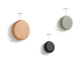 Nadue Набор из 3 настенных крючков из массива бука с натуральной, серой и черной отделкой