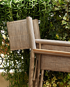 Складной уличный стул Tisno из алюминия цвета экрю и текстиля цвета экрю