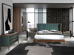 Прикроватная тумбочка 7149/CP2305-H темно-зеленого цвета из пластика и ореха