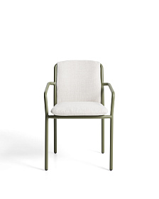 Уличный стул Linosa из зеленого алюминия с бежевой подушкой