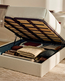 Основание кровати Nelzi из шенилла цвета экрю для матраса 150 x 200 см