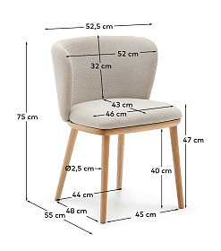 Ciselia Стул из бежевой синели и натурального массива ясеня