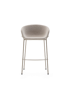 Барный стул Yvette из бежевого шенилла с бежевыми стальными ножками 75 см