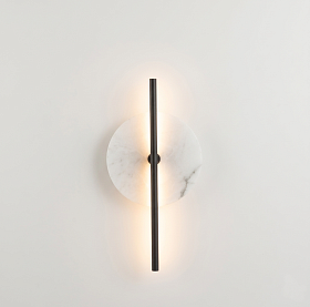 Бра Point черный металл с диском из белого мрамора