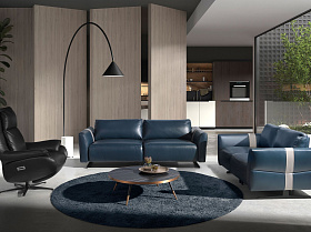 Диван 2-х местный кожаный 6195/KM5192-2P синего цвета