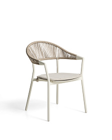 Уличный стул Alimia из алюминия цвета экрю с бежевой веревкой
