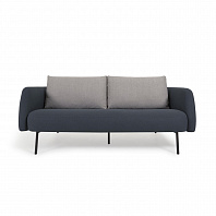 Трехместный темно-синий диван Walkyria серые подушки и металлические черные ножки